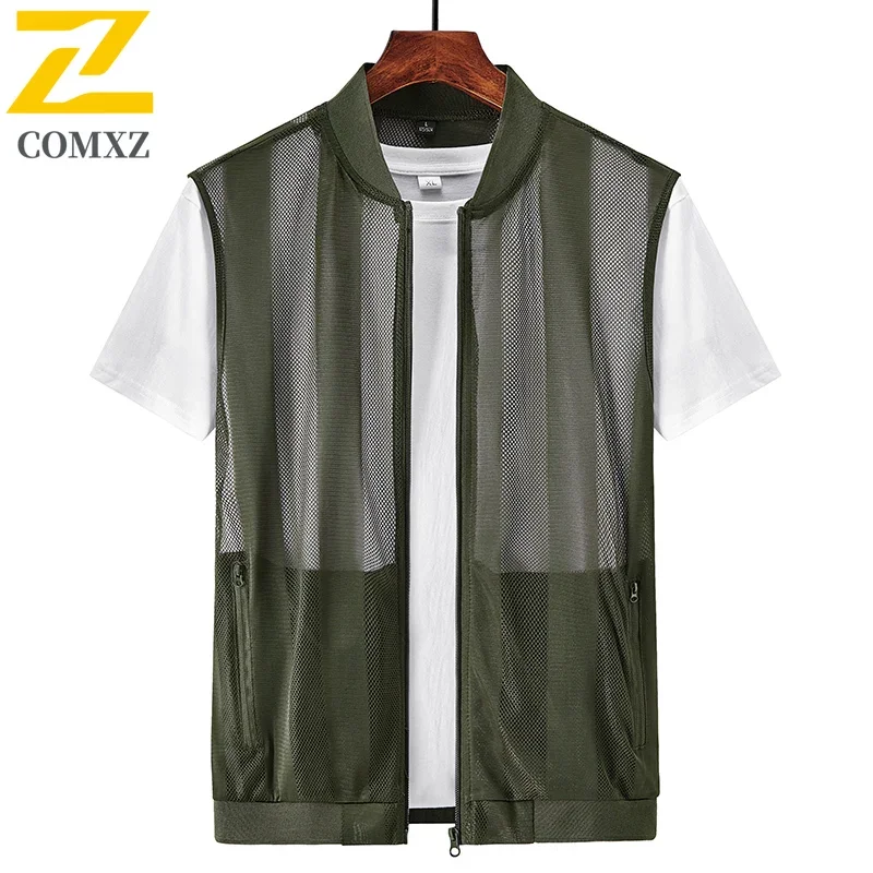 2025 New Summer Vest Jacket Men's Casual Lightweight Breathable Sleeveless Work Jacket Male Outdoor Fishing Sport Thin Mesh Vest