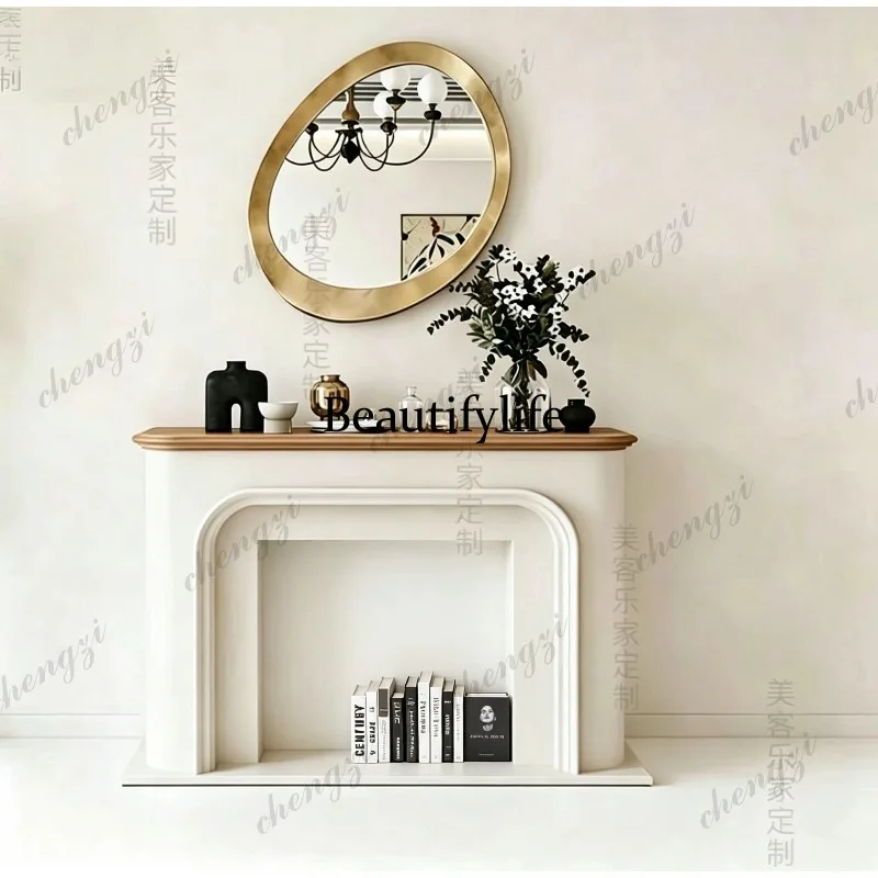 French retro cream white arc fireplace cabinet decorative cabinet living room Nordic simple entrance furniture