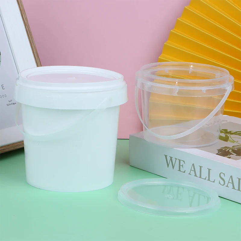 1Pc 500/1000ML Transparent Plastic Bucket with Lid and handle Food Storage Container Refillable Milk Tea Bucket