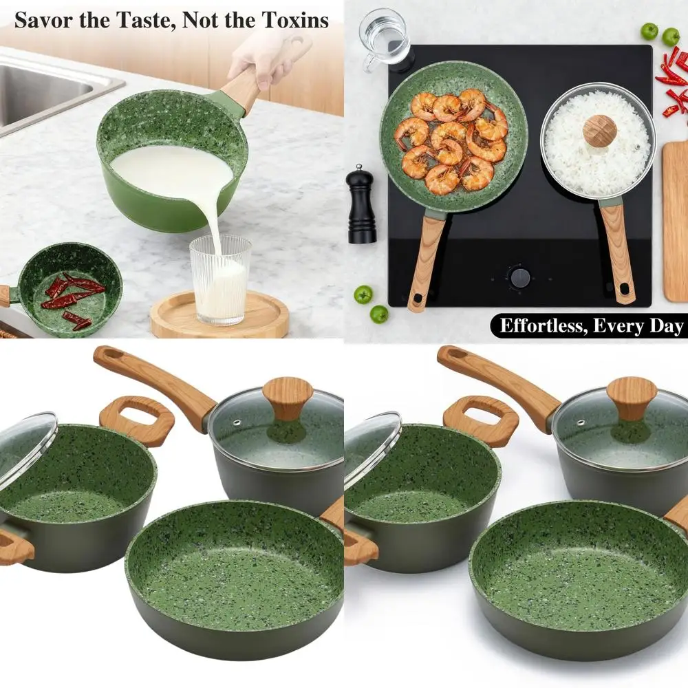 

Nonstick 3-Piece Cookware Set: 8.5 Pan & 2 Pots with Lids, Safe for Induction and Dishwasher