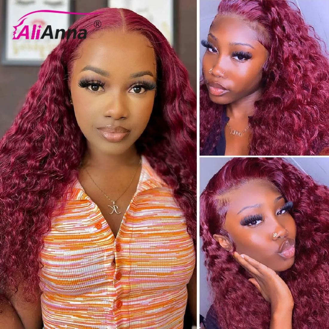 

99J Burgundy Lace Front Wig Transparent Lace Frontal Wig Human Hair Pre Plucked Deep Wave Frontal Wig 30 Inch Wig 180 Density