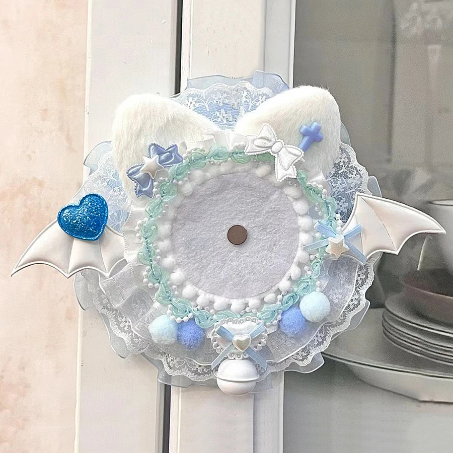 Cute and Sweet Plush Cat Ear Round Lace Badge Holder, Anime Cartoon Character Merchandise, Celebrity Idol Support Badge, Badge Display Stand, Storage Decoration, Badge Holder, Back-To-School Season, Graduation Season, Halloween, Easter Holiday Gifts, Lolita Creative Small Items, Gumi Goods, Itabag, Itaboard, DIY Materials, Accessories, Badge Holder