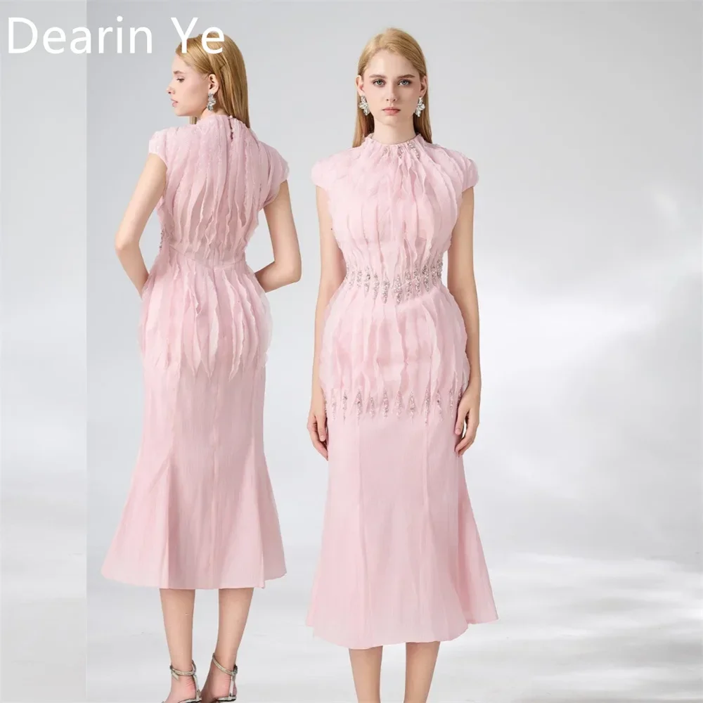 

Customized Formal Gown Dearin High Collar Sheath Tea Length Skirts TulleBespoke Occasion Dresses Prom Saudi Arabia Evening Dress