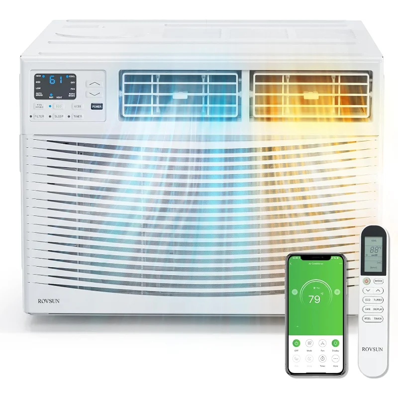 

Оконный кондиционер ROVSUN 23200 BTU с подогревом, оконным блоком переменного тока и обогревателем, комбинированным приложением и голосовым интеллектуальным управлением