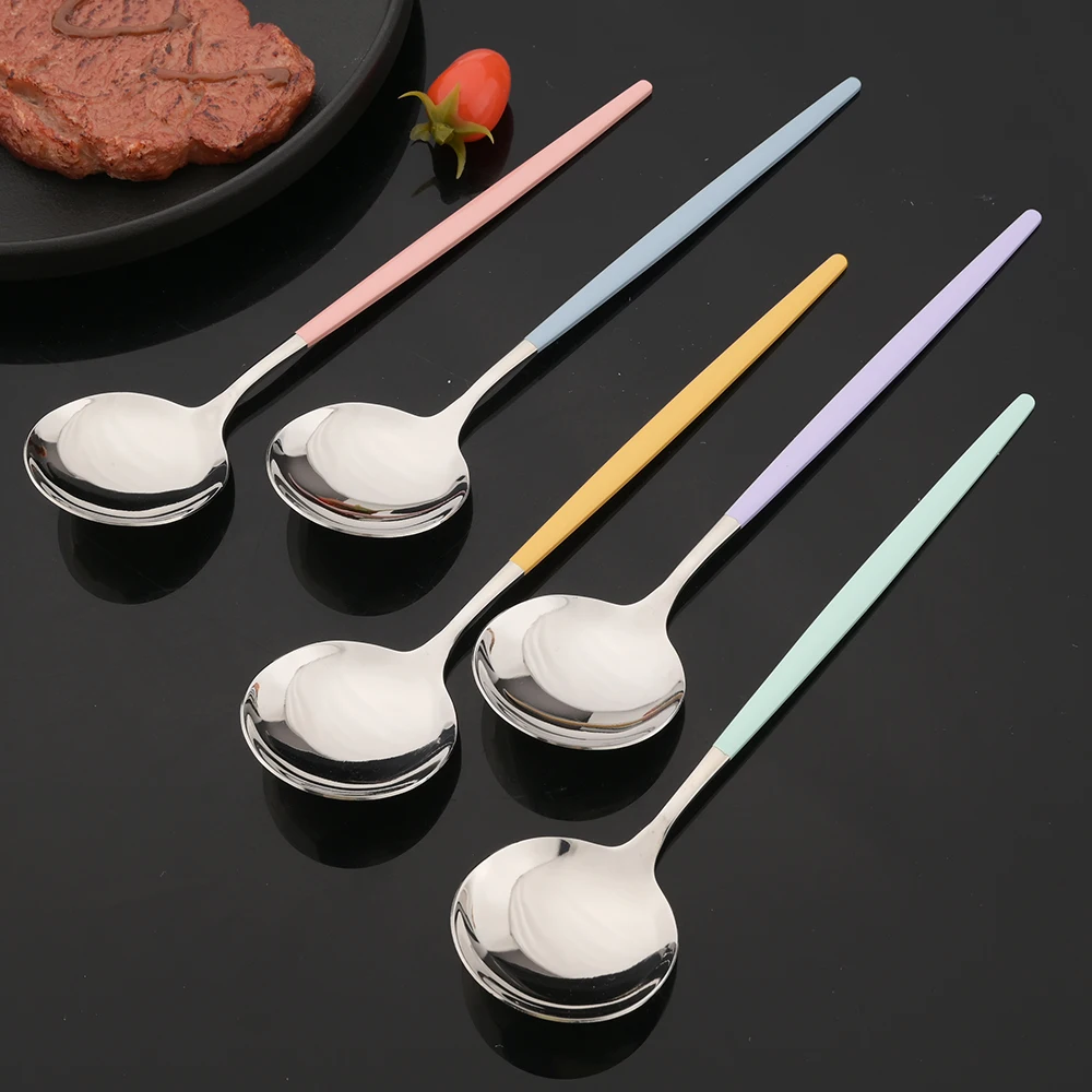 6 Teile/satz Kaffee Löffel Edelstahl Stiring Teelöffel Eis Kuchen Dessert Löffel Besteck Set Geschirr Party Besteck Set