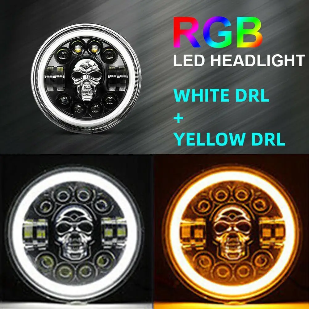 Motorcycle 5.75 Inch LED  Angel Eyes Headlight For Harley Touring Sportster 883 XL883 Street DRL Projector Round Skull Headlamp