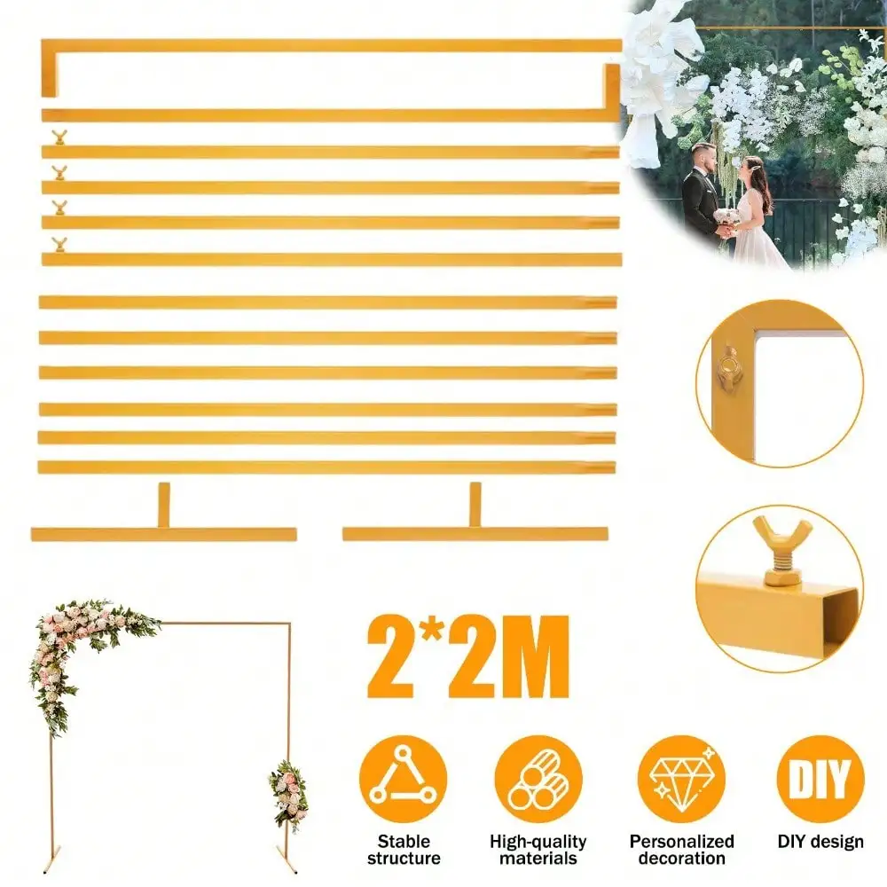 Support de toile de fond carré en métal 2x2m avec cadre robuste, décoration portable pour fêtes, mariages, anniversaires et remises de diplômes – Un cadeau idéal pour les festivals d'été, les événements à domicile et la création d'arche de ballons pour photomaton DIY