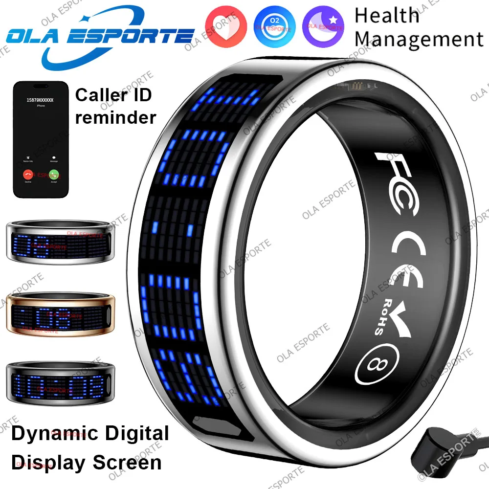 Anruf-ID-Erinnerungs-Smart-Ring Herzfrequenz-Blutdruckmessgerät für Männer und Frauen Smartring 5ATM Wasserdicht Gesundheits-Multisport-Ring HT30