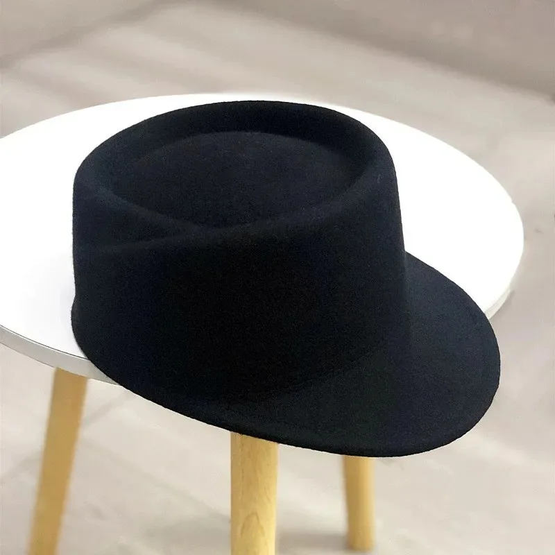 

Autumn Winter New Imitation Wool Knight Hat Women'S Korean Fashion Concave Top Navy British Equestrian Top Hat Fedora Punk Hat