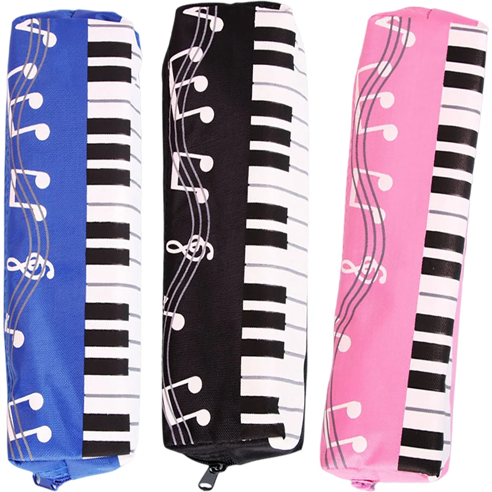 

3 Pcs Piano Pen Bag Square Pencil Case Black Blue Pink Portable Storage Holder for Students Daily Use Large Capacity