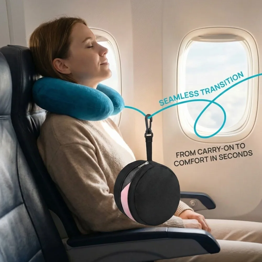 600D Oxford Cloth Travel Neck Pillow Bag Quick Release Clasp Cylindrical Carrying Case Convenient Portable