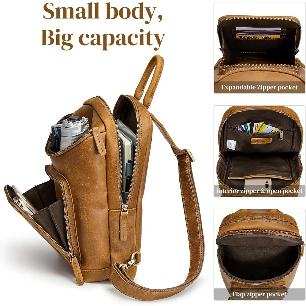 حقيبة كروس جلدية كلاسيكية للجنسين، حقيبة نهارية من الجلد الطبيعي للسفر في الهواء الطلق والاستخدام اليومي #4