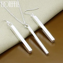 DOTEFFIL 925 Sterling Silver 18 inch Chain Square Pillar Necklace Earring Set For Women Wedding Engagement Party Jewelry