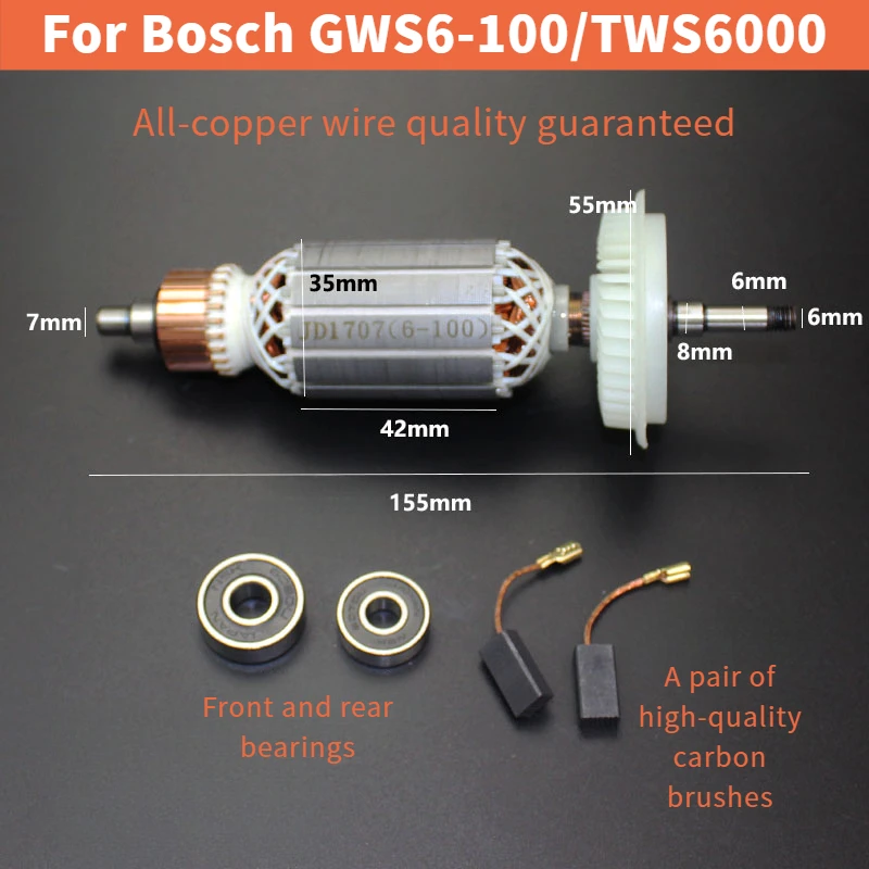 

Ротор угловой шлифовальной машины AC220-240V для Bosch GWS6-100/TWS6000, якорь, катушка статора, запасные части, полностью медный, высокое качество