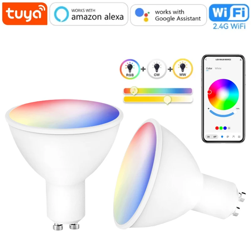 Tuya Smart Life GU10 C37 WiFi Bluetooth Candelabra Smart Bulbs 5W RGB+CW LED Lamp 220V Dimmable Lamps Alexa, Google