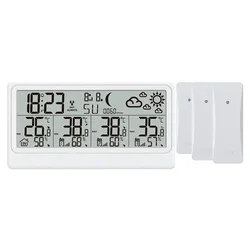 Baldr 기상 관측소 디지털 DCF 벽 테이블 원자 알람 시계 달력 습도계 온도계, 3 예보 센서-40 °C, 8.5 인치