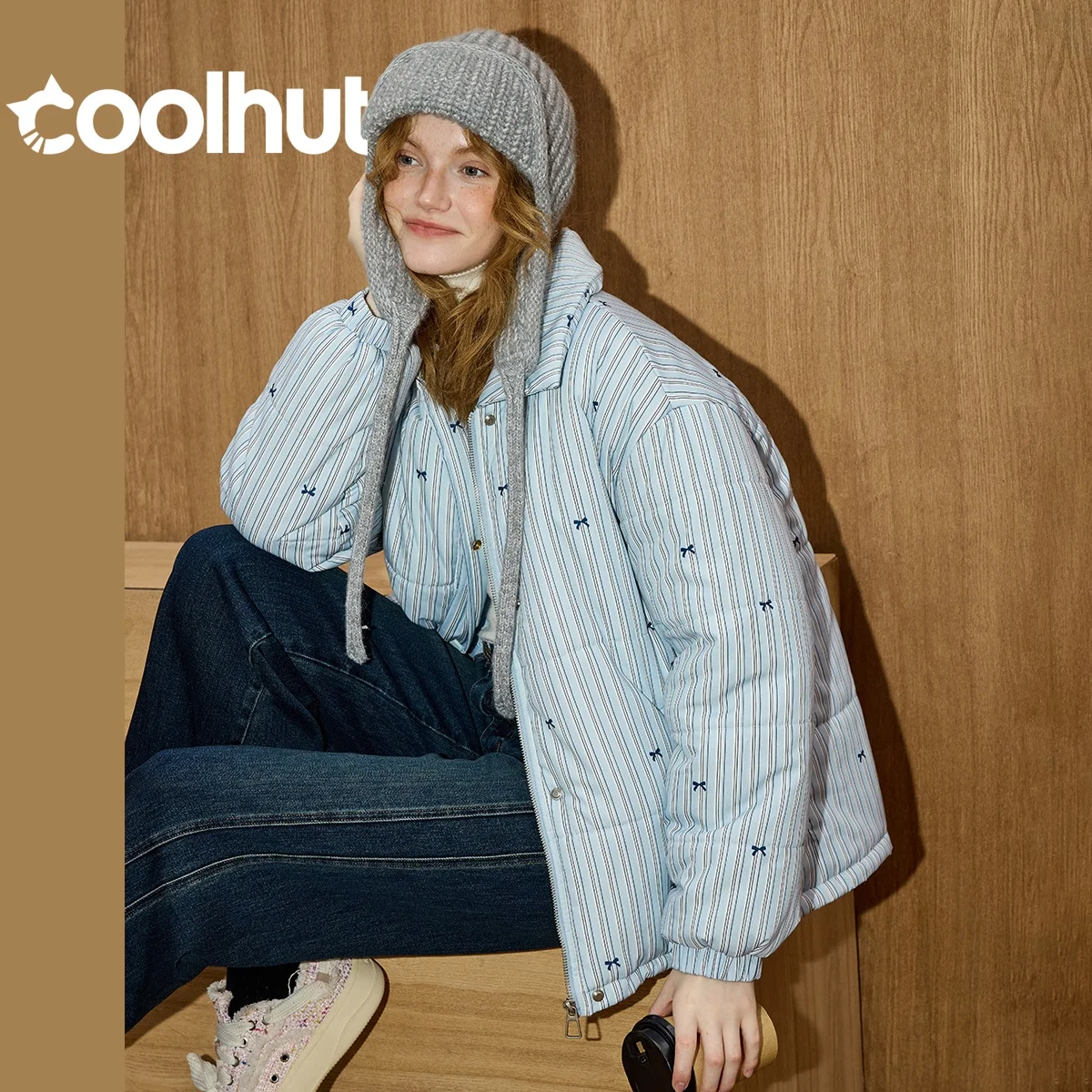 COOLHUT جديد مريح صالح الشريط التعادل المرأة معطف الشتاء مخطط الوقوف طوق سترة أفخم مبطن ملابس خارجية نمط أناقة غير رسمية #5