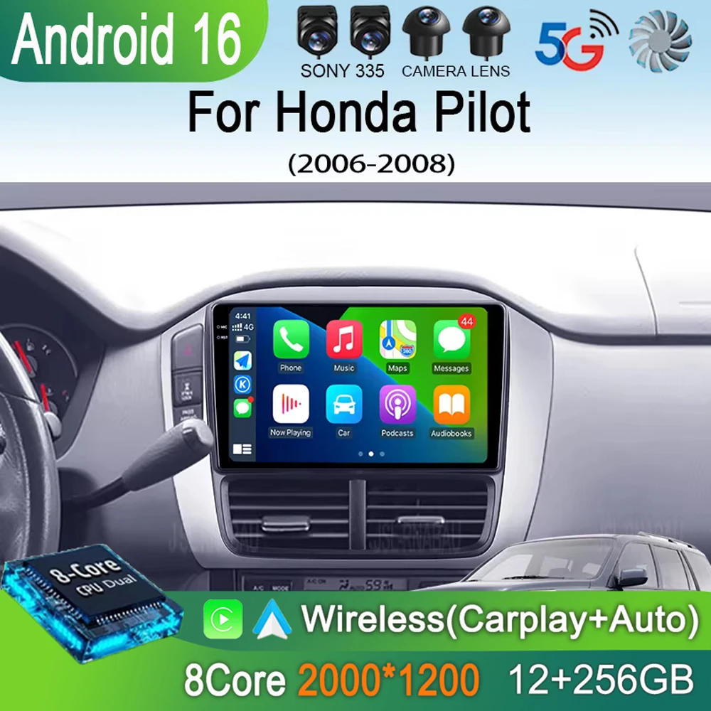

Автомагнитола Android 16 с Carplay для Honda Pilot 2006-2008: Мультимедийный видеоплеер, GPS-навигация, стереосистема, Wi-Fi+4G, головное устройство