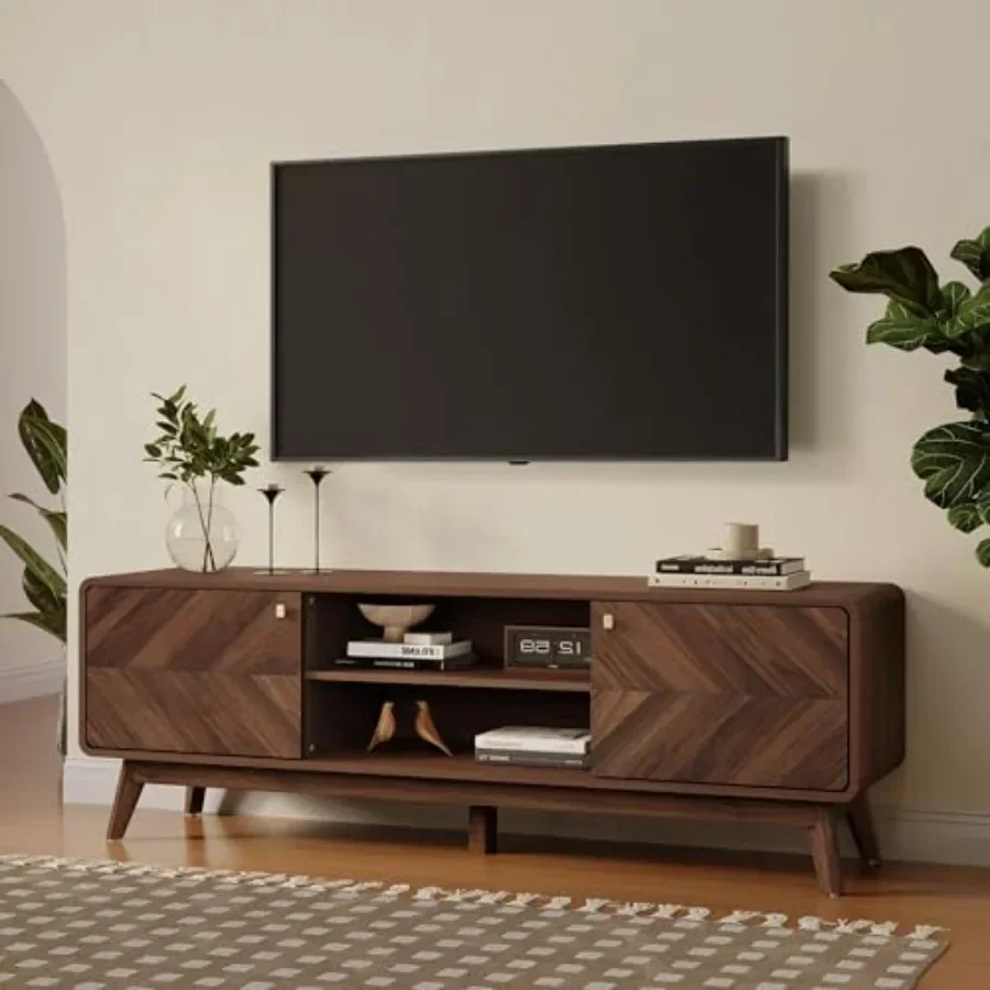 Living Room TV Stand, Mid Century Modern Style, Wood Finish, Sleek Design for TVs Up To 65 Inches