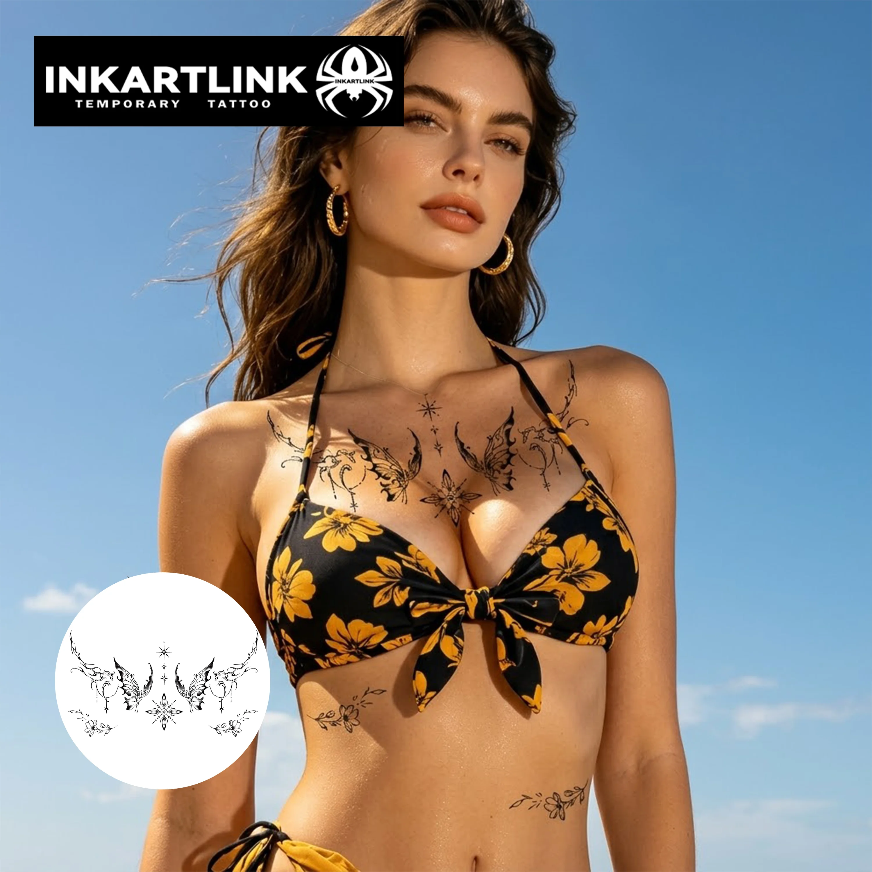 INKARTLINK Geometric Butterfly Stars Waterproof Temporary Tattoo Sticker for Music Festivals, Beach Holidays & Daily Outfit.
