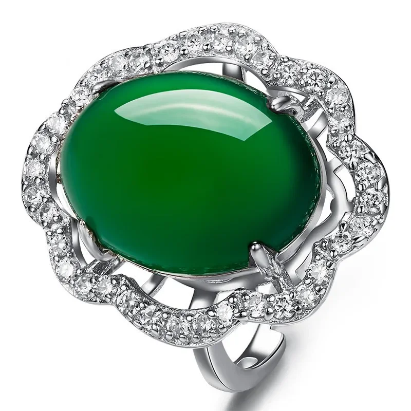 Bague en Zircon mosaïque de Jade vert naturel, amulette porte-bonheur en calcédoine, bijoux de charme à la mode, cadeaux pour femmes et elle
