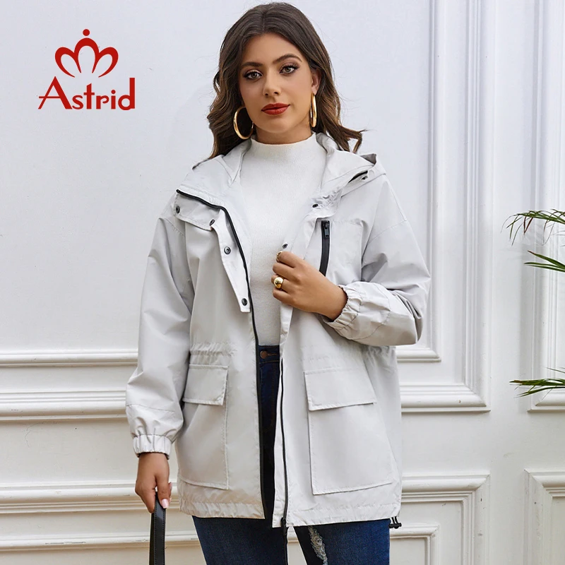 Astrid-Manteau coupe-vent pour femme, veste à capuche, fermeture éclair, mode décontractée, grande taille, printemps automne