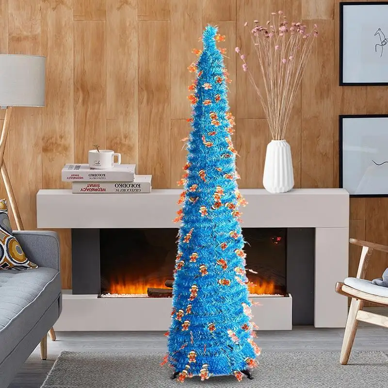 Pop Up Tinsel Christmas Tree Reusable Pop Up Easy Assembly Christmas Artificial Tree Multifunctional Holidays Home Pencil