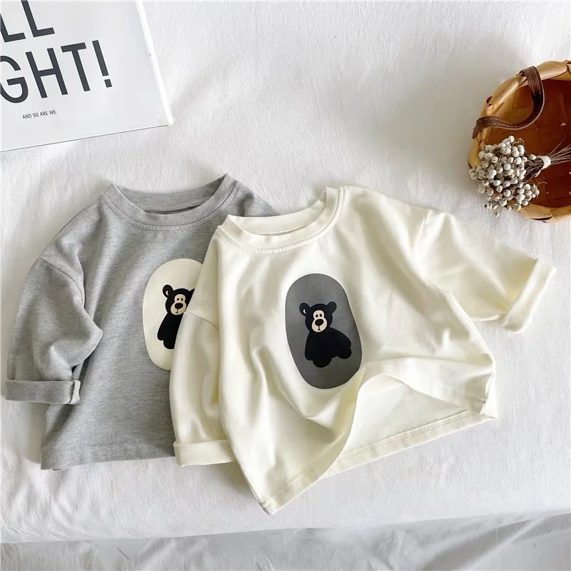 Child Spring And Autumn New Cartoon Crew Neck Long-sleeved T-shirt Casual Loose Tops Baby Boys Thin Cotton Base Bottoming Shirt