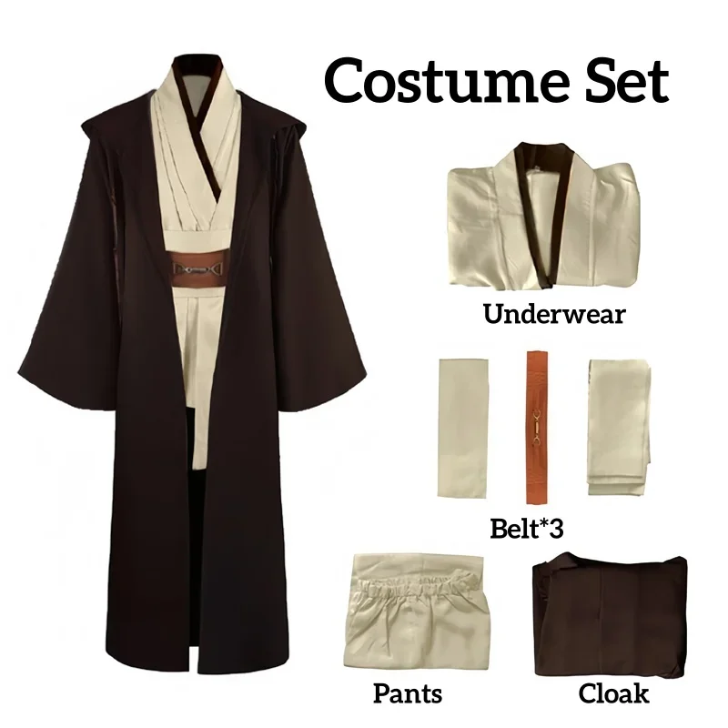 Obi Wan Kenobi Men's Costume Robe Adult Male Jedi Knight Tunic Costume Hooded Uniform Women Men Halloween Role Play Props