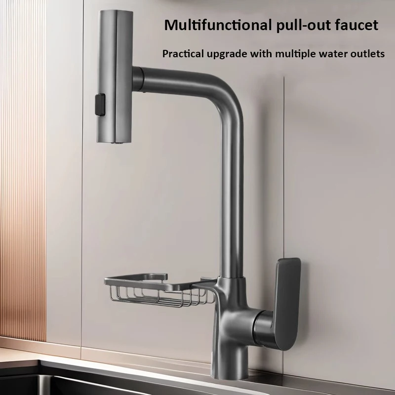 

Выдвижной смеситель для кухни с корзиной, брызгозащищенный смеситель для мытья овощей, раковина, бытовой смеситель для горячей и холодной воды, универсальный вращающийся