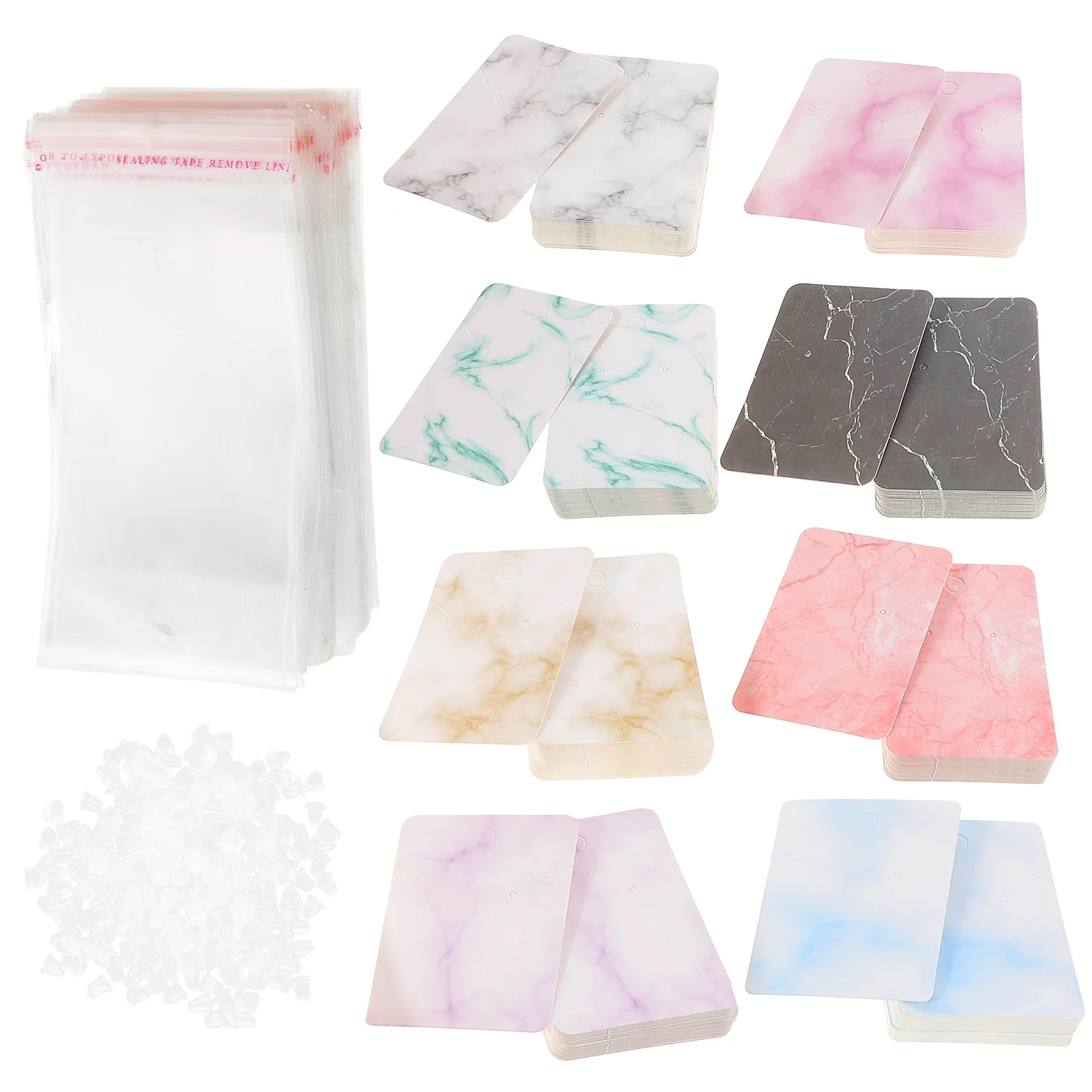 

1Set Jewelry Display Cards Kit Marble Decorative Ear Stud Holders Soft Safe Backs for Earrings Necklace Display Cards Jewelry