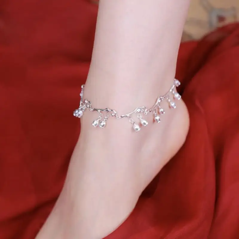 

New Silver Lily of the Valley Tassel Extended Anklet Sweet Elegant Premium Niche Design Delicate Chic Nice Accessory for Women