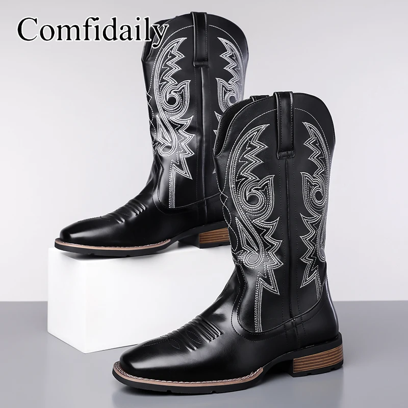

Quality Men'S Denim Boots Embroidered Western Denim Boots Pointed Small Leg Men'S Boots Anti Slip Men'S Riding Soled Boots
