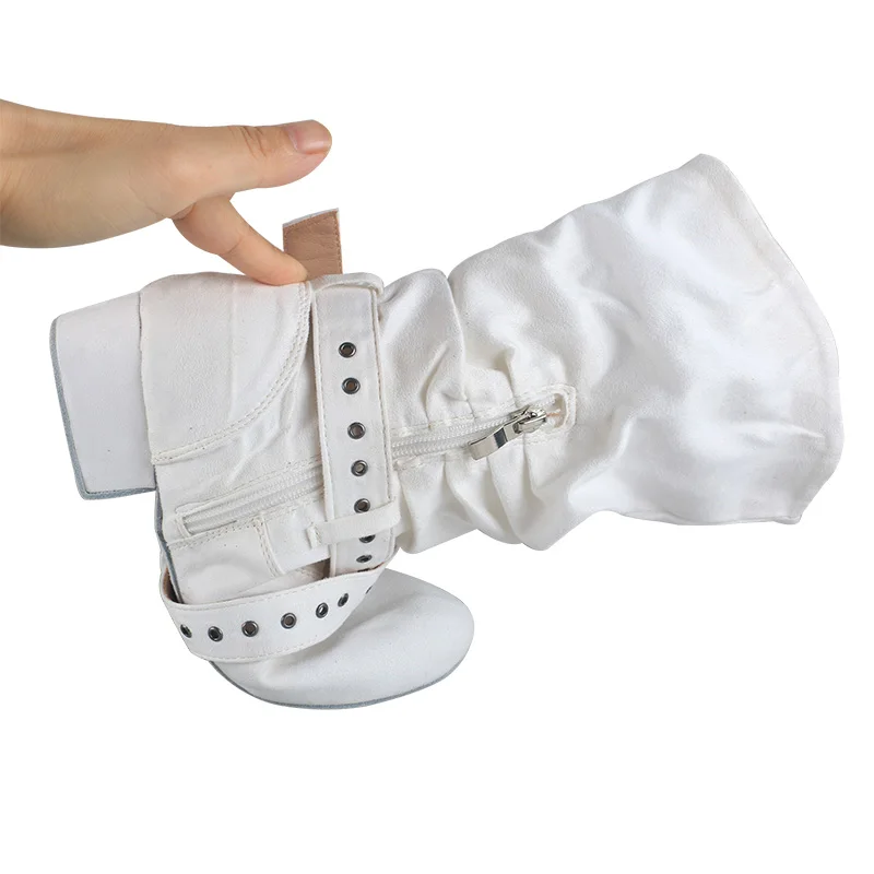 Wedopus Customized Color White Line Dancing Boots for Women Suede Ballroom Dance Shoes Boot Mid-calf