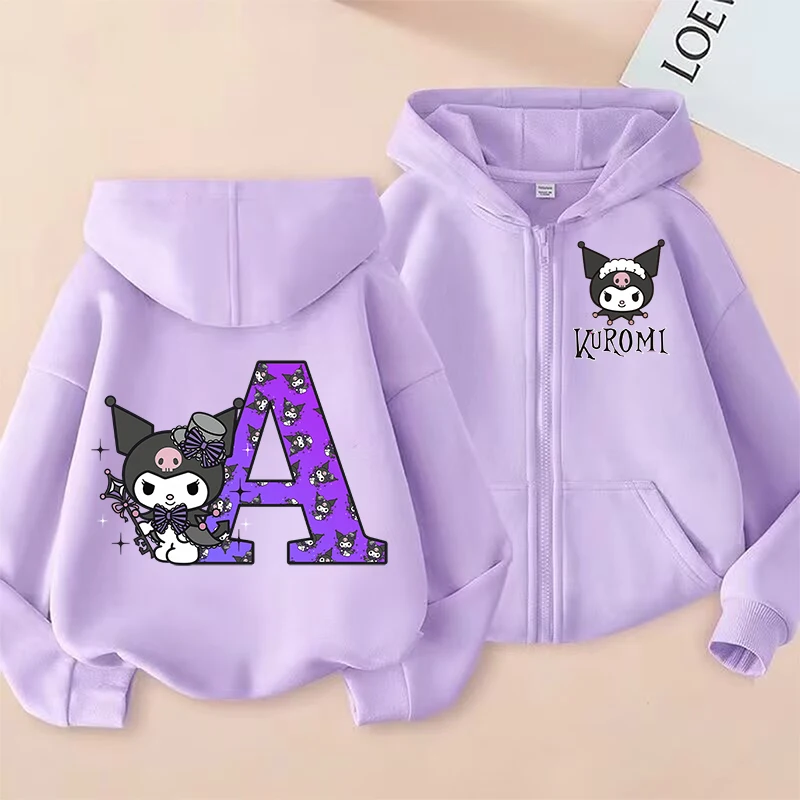 Kuromis Ragazze Bambino Felpe con cerniera Lettere di cartoni animati Felpa slim Inverno Manica lunga Harajuku Pullover Casual con cappuccio Regali carini