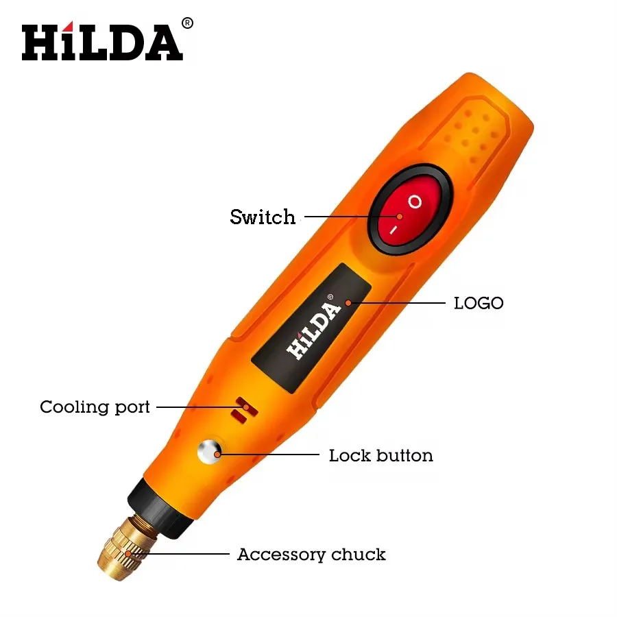 HILDA Electric Mini Drill Grinder Engraving Pen Mini Drill Electric Rotary Tool Grinding Machine Accessories