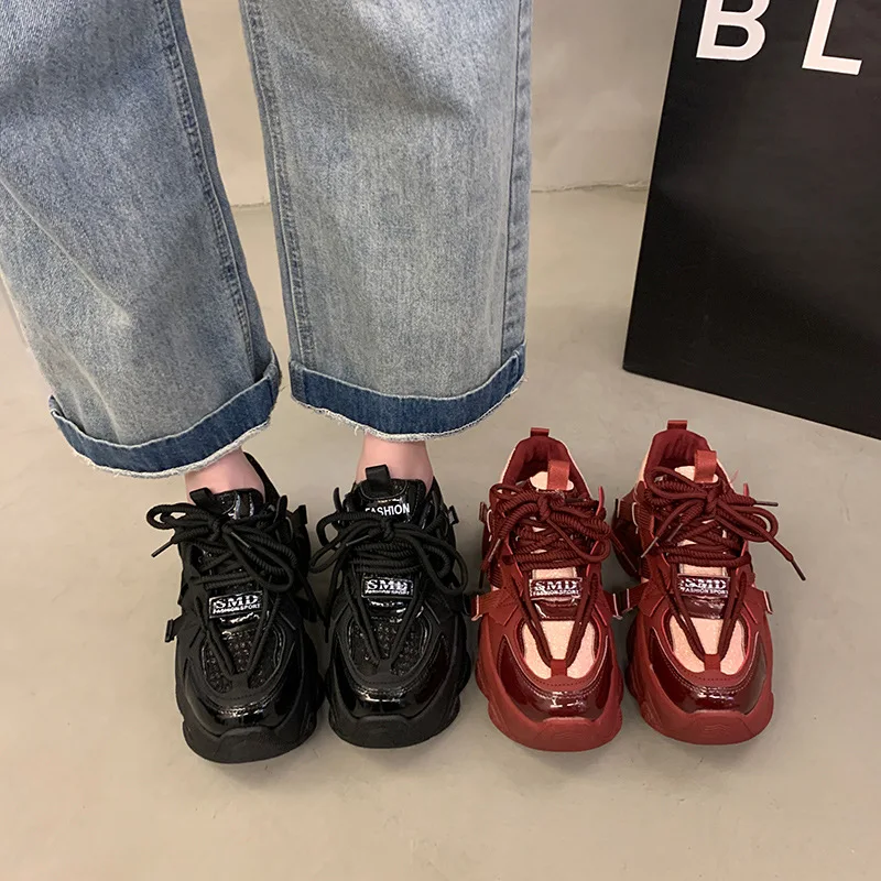 

Thick Bottom ins Dad Shoes Women 2025 New Autumn Hot-Selling Versatile Height-Increasing Casual Sports Red Single Shoes