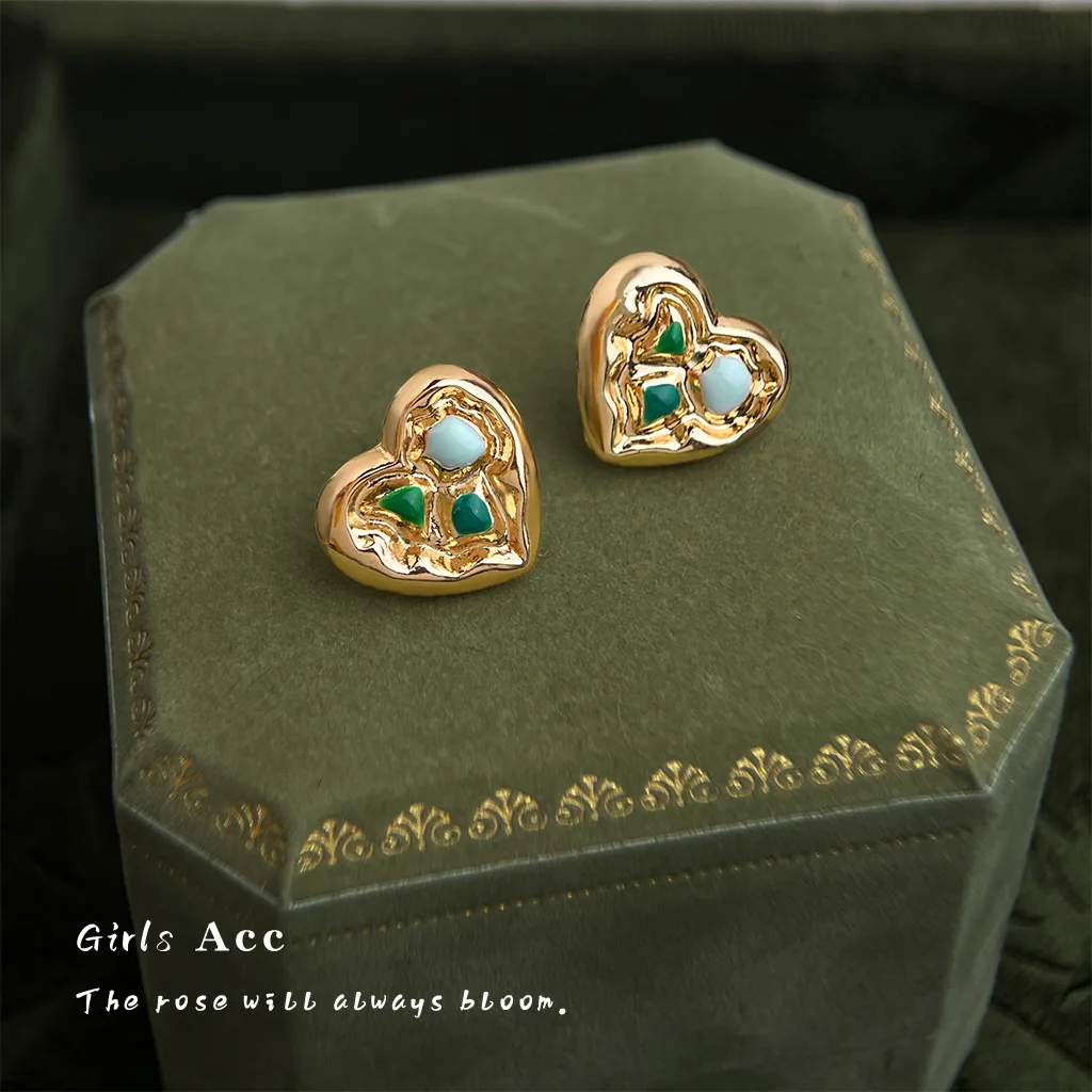 Elegant Oil Drop Color Collision Heart Earrings Vintage Liquid Love Dangle Earrings for Women Best Seller