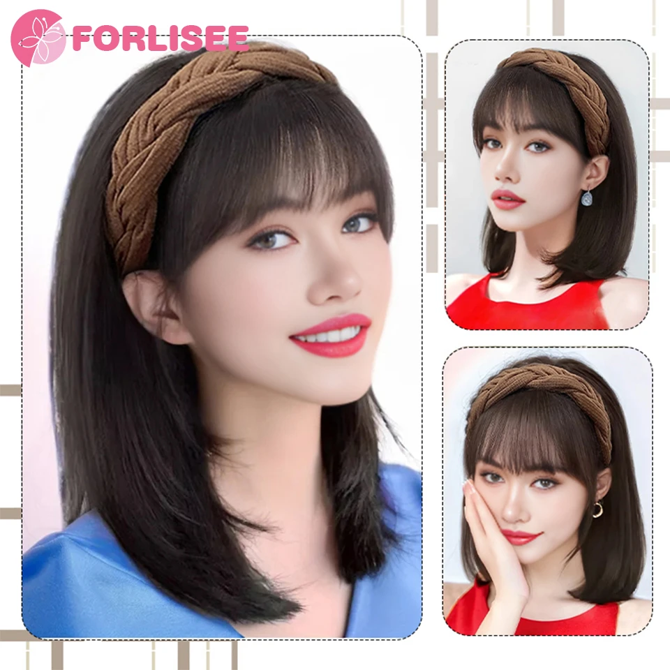 Fishbone Braid Hairband Synthetic Bangs Hair Extension Fake Fringe Natural Hair Clip On Hairpieces For Women Invisible Natural