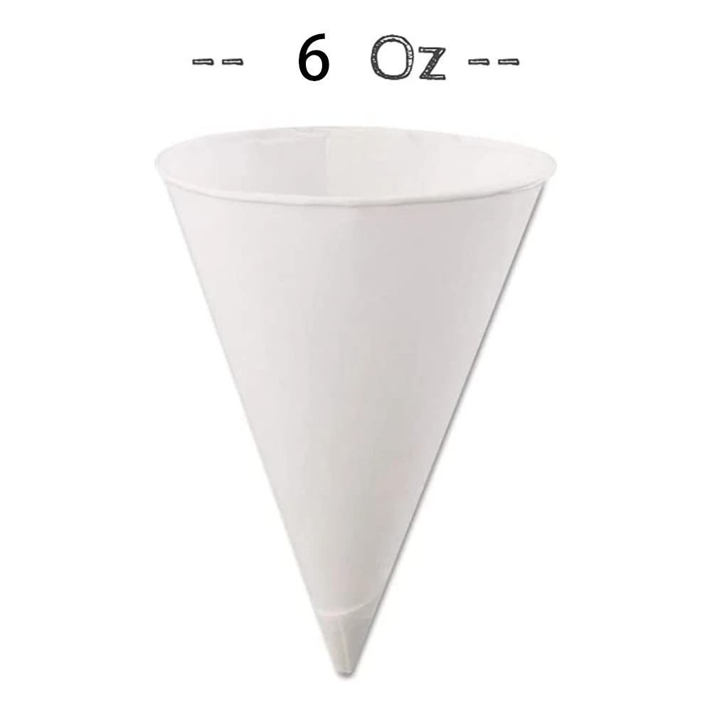 White Paper Cone Cups, Snow Cone Cups,Coated Leakproof Cone Paper Cups for Slush, Shaved Ice, Water 200Pcs