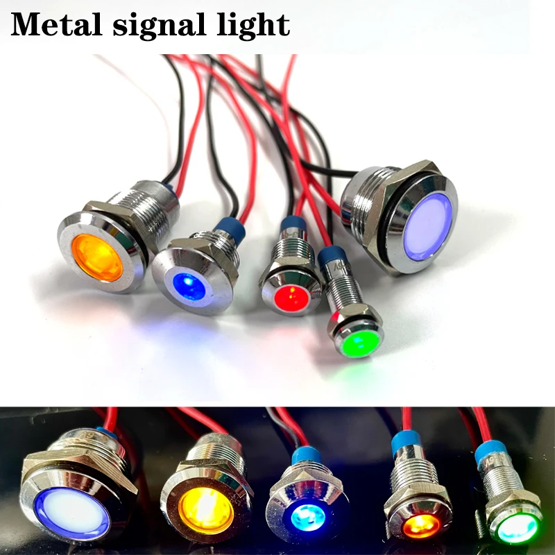 6mm 8mm 10mm 12mm 14mm Metal LED Warning indicator light Waterproof IP67 Signal Lamp Pilot Wires switch 3V 5V 12V 220V Red Blue