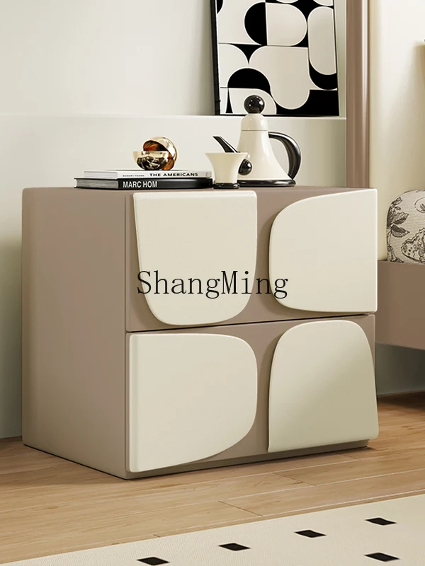 ZYY بسيطة الحديثة خشب متين منضدة كريم وابي سابي نمط ضوء فاخر الراقية غرفة نوم المنزل خزانة صغيرة بجانب السرير #4