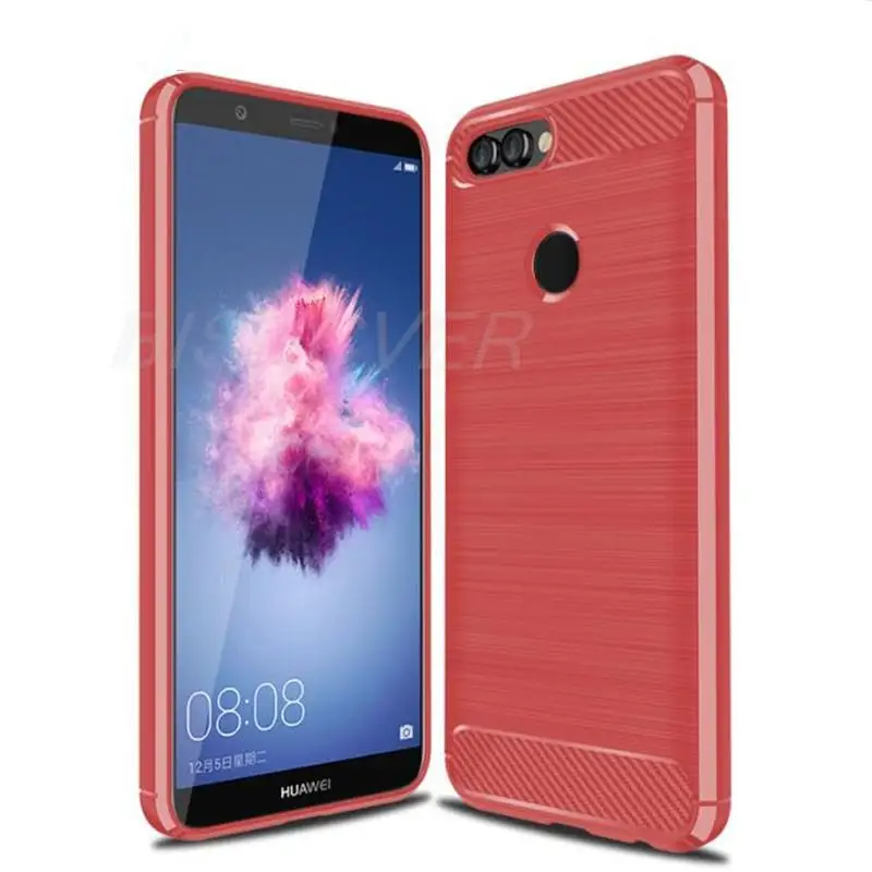 Carbon Fiber Brushed Shockproof Soft Cover For Huawei P Smart FIG-LX1, FIG-LA1, FIG-LX2, FIG-LX3 Magnetic Ring Holder Case