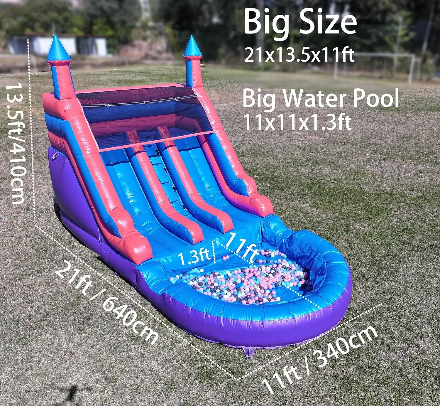 Inflatable Commercial-Grade Water Slide, 21FT(L), for Kids and Adults, with Double Slide, Heavy-Duty Full PVC Construction, Large Airtight Splash Pool, 1100W Blower, Backyard/Outdoor Park Use, 21x11x12ft