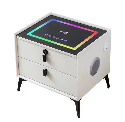 Modern Luxury Wooden Solid Wood Six Keys LED Nightstand Bluetooth Audio Fingerprint Lock Multifunctional Smart Bedroom Furniture