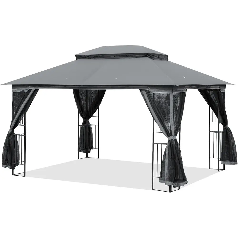 

Уличная беседка с двойной крышей 10' x 13' с москитной сеткой, навес для вечеринок на заднем дворе, террасу, серая