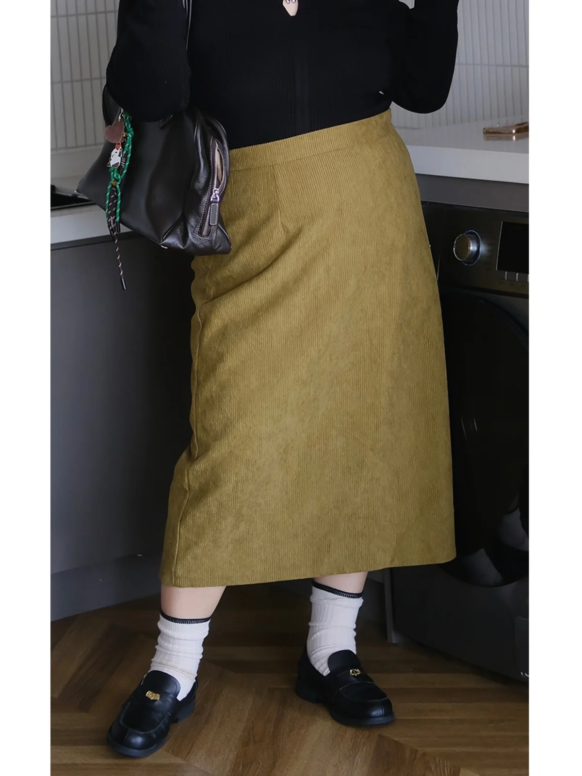 

Юбка трапециевидной формы с высокой талией, однотонное вельветовое утягивающее платье для осенне-зимнего сезона, прямоугольное боди из полиэфирного волокна