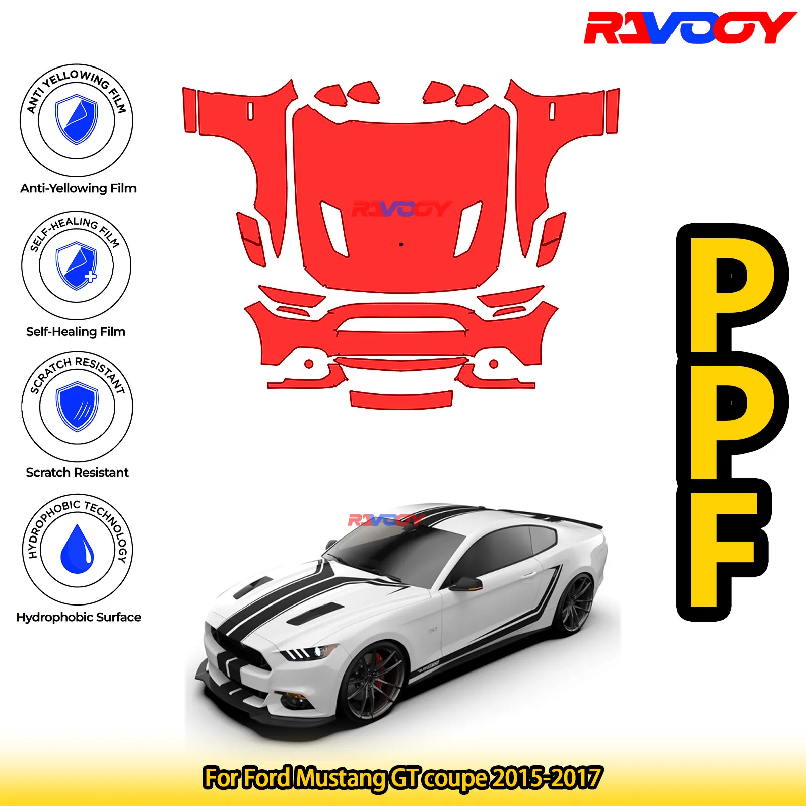 For Ford Mustang GT coupe 2015-2017 Glossy Matte Black Precut front PPF Kit Paint Protection Film