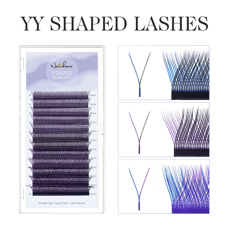 NATUHANA Colorful YY Shape Eyelash Extensions faux Cils Two Tip Lashes C/D /L/LU Curl False Eyelashes Makeup Supplies