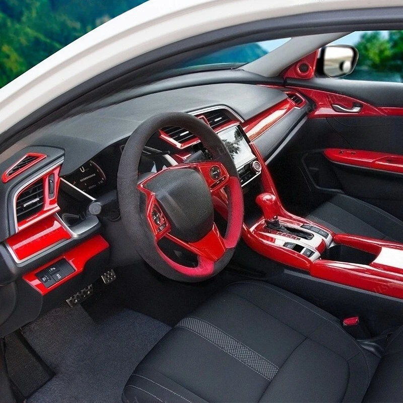 Red Interior Accessories for Honda Civic 10th Gen 2016 2017 2018 2019 2020 2021 Door Handles Strip Center Console Trim
